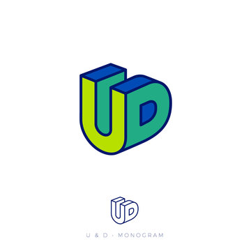 UD logo. U and D letters in block. Multi Colored emblem like 3D. Flat network, web icon.