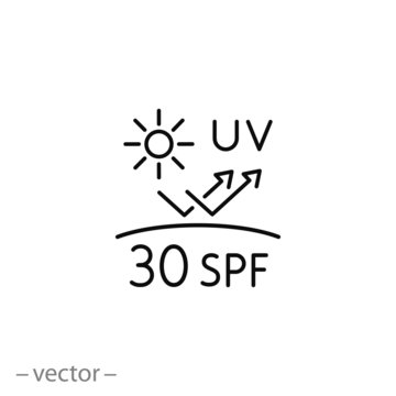 uv protect icon, spf 30 linear sign on white background - vector illustration eps10