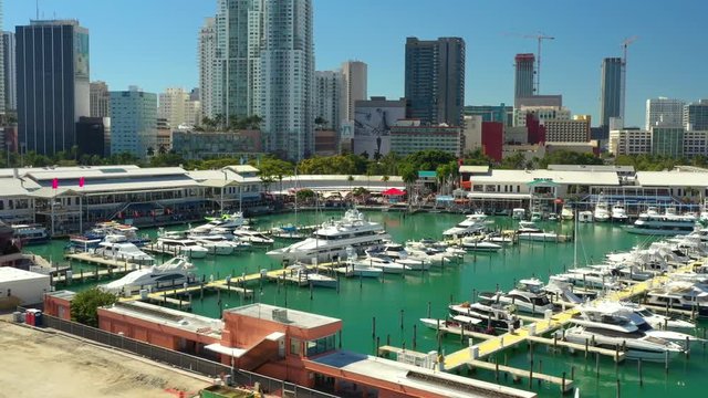 Summertime Bayside Miami aerial video footage