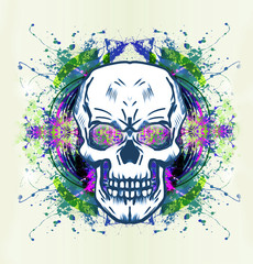 Colored skull isolated on white background