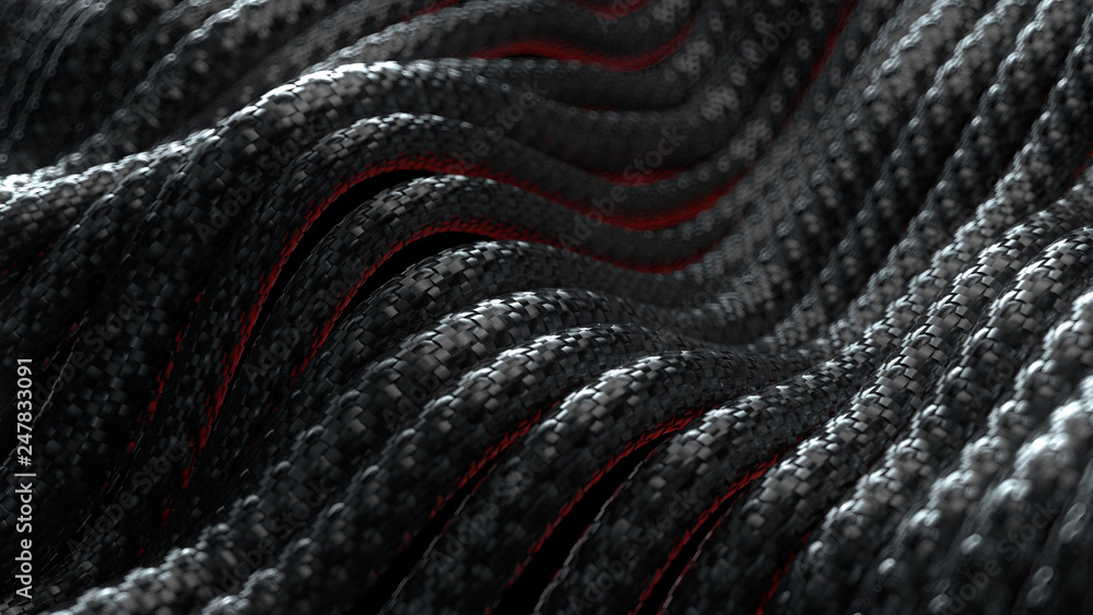 Aufkleber 3d render abstract background with cables with carbon braid texture. technology themed illustration.