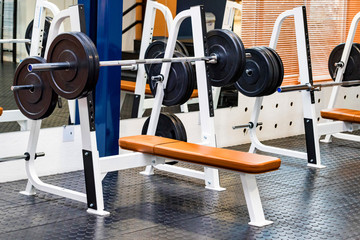 Empty bench press exercise machine in modern gym