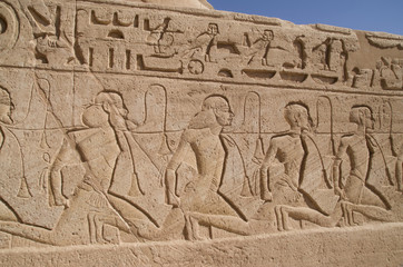 Relief depicting a row of captives in Abu Simbel temple of Ramesses II, Egypt