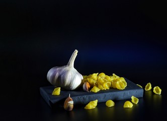 garlic on dark background