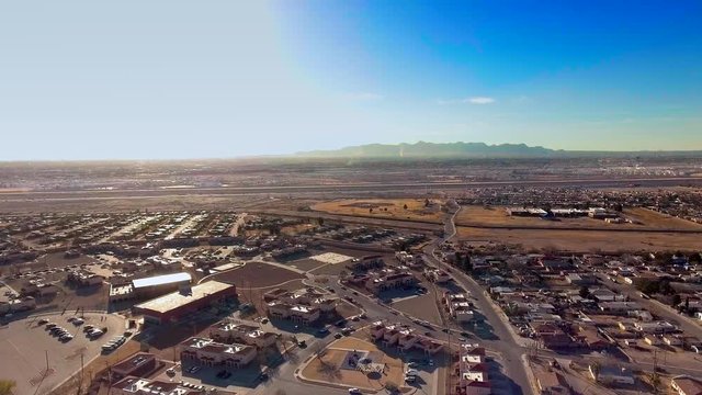 Aerial shot of area by the US-Mexican border area in El Paso, Texas