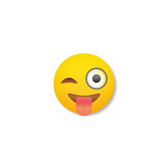 Smile face in 3d style showing tongue on white background