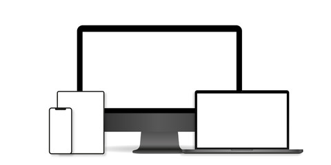 Set of device mockup realistic Computer, Laptop, Tablet and Mobile Phone