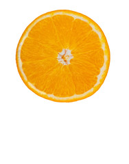 Slice of fresh orange isolated on white background.