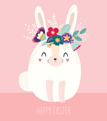 Little bunny with flower wreath oh the head
