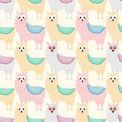 Beautiful illustration with llama and cactus for digital wallpaper, web design. Abstract background. Graphic modern pattern illustration. Holiday seamless natural pattern.-Vector