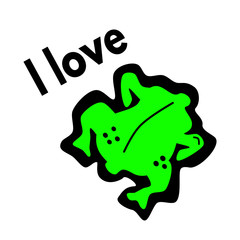 Neon green graffiti cartoon chicken with - I love - slogan