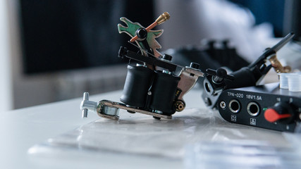 set of tattoo machines in details. Tattoo starter set
