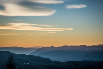 Beautiful colorful sunset sky over the mountains in South Tyrol