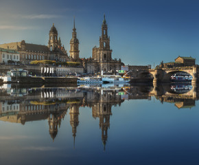 Cityscape of Dresden at Elbe River and Augustus Bridge, Dresden, Saxony, Germany