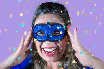 Woman wearing carnival costume.