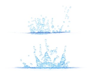 3D illustration of 2 side views of nice water splash - mockup isolated on white, for any purpose