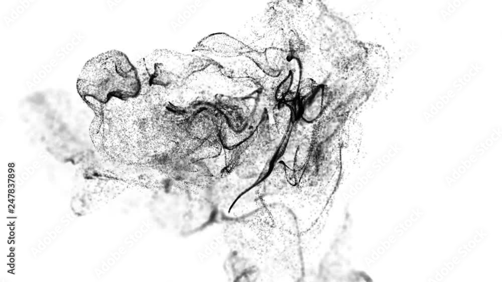 Aufkleber 3d ink effect advection in 4k. black particles in stream of invisible ink in water. 3d render with d