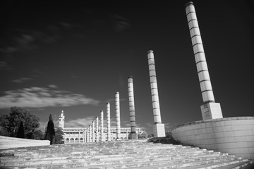 Black and white infrared photo,Spain, Barcelona, Plaza Europe
