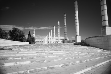 Black and white infrared photo,Spain, Barcelona, Plaza Europe