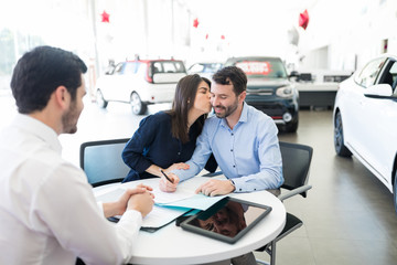 Thanking Boyfriend For New Car In Showroom