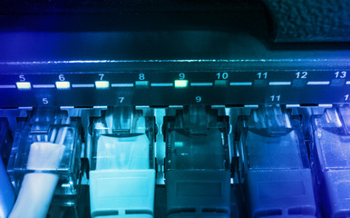 Fototapeta premium Light blue patch cord internet cables connected