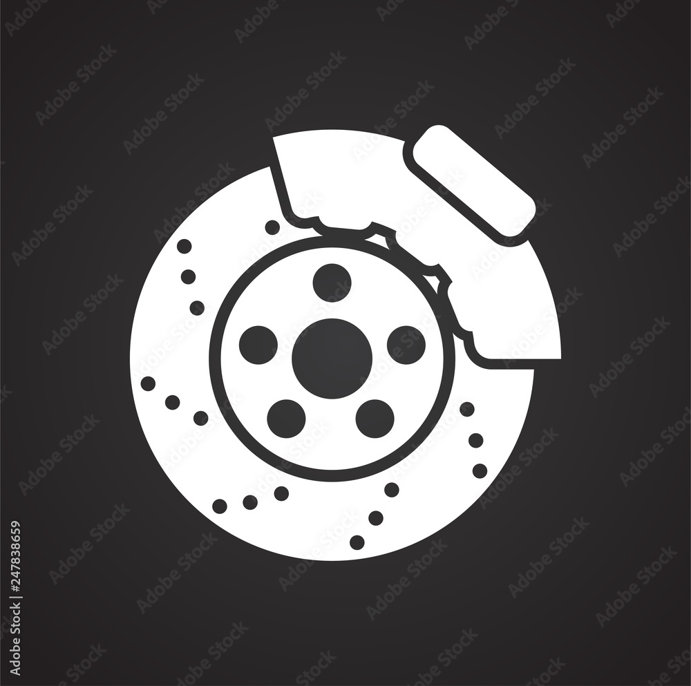 Poster car brake disc icon on black background for graphic and web design, modern simple vector sign. inter