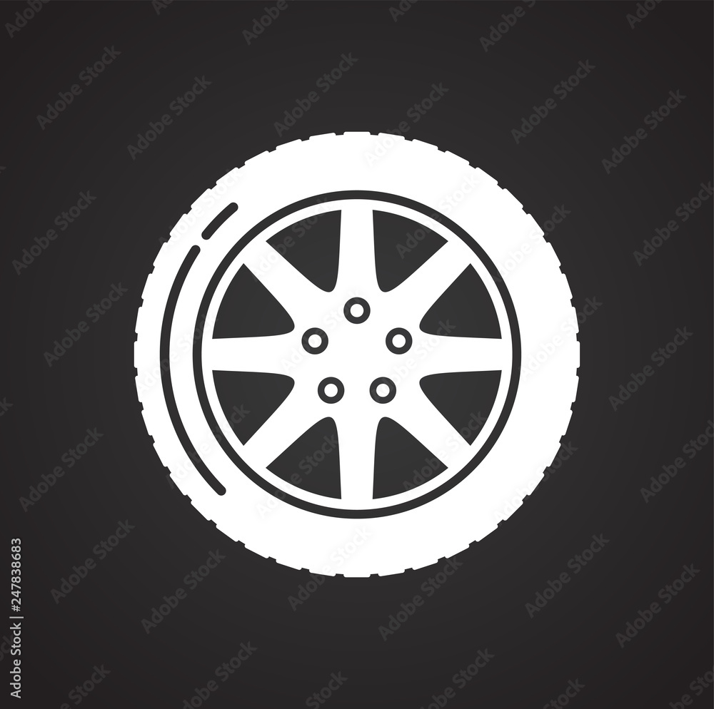 Poster car wheel icon on black background for graphic and web design, modern simple vector sign. internet c