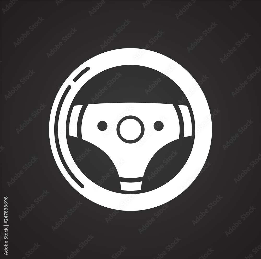 Poster car steering wheel icon on black background for graphic and web design, modern simple vector sign. i