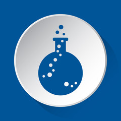 laboratory flask with bubbles - simple blue icon