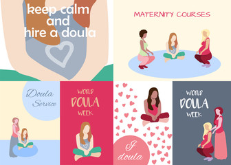 World Doula Week banners set in a modern cartoon style.