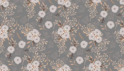 Wallpaper murals Grey Floral vector pattern with small flowers and leaves.