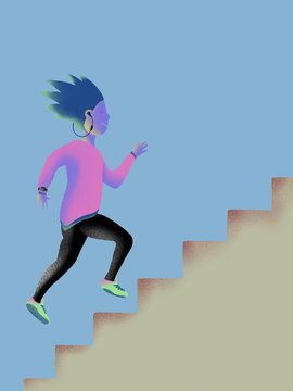 Illustration of a man running up a stairs