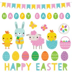 Cute cartoon Easter characters set