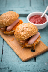 Hamburger with sausages