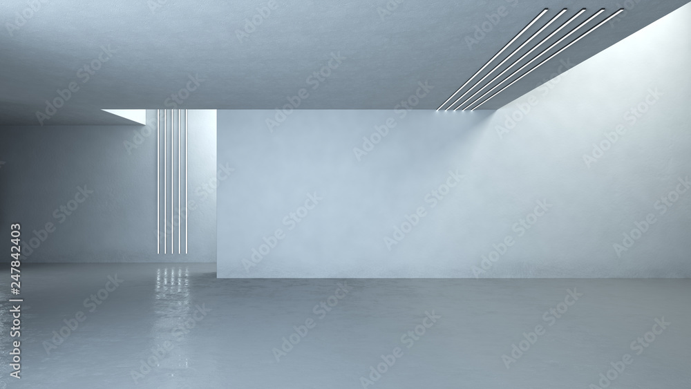 Wall mural empty floor in abstract modern architecture. 3d illustration. 3d rendering.
