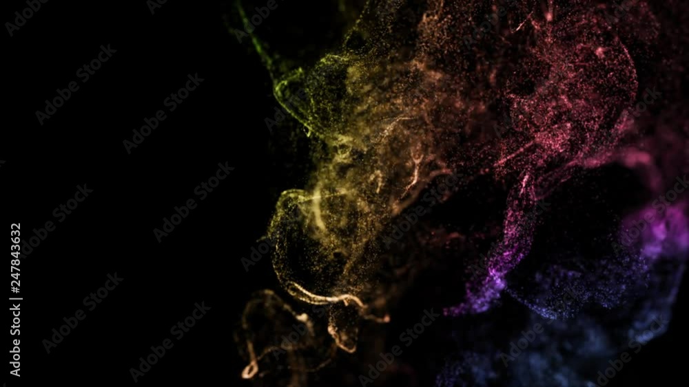 Aufkleber 3d ink effect advection in 4k. glitter in stream of invisible ink in water. 3d render with depth of 