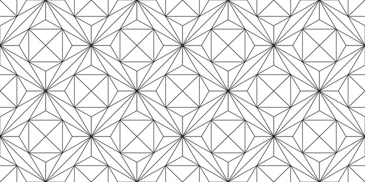 Seamless stars, geometric pattern of the thin straight lines, grid of fine black lines on a white background, crystal structure.