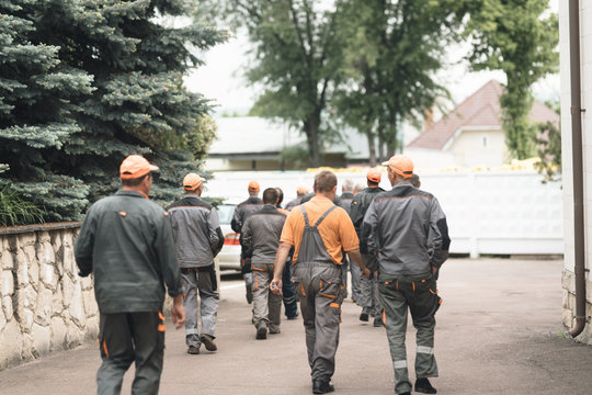 group of workers in the morning for municipality sanitation salubrity of city vehicles for urban garbage collector service for sanitation services to city residents