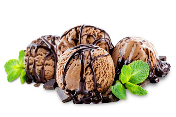 Chocolate ice cream on a white background