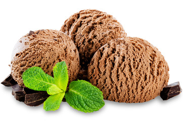 Chocolate ice cream on a white background