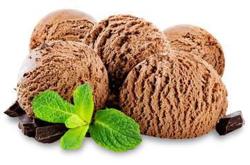 Chocolate ice cream on a white background