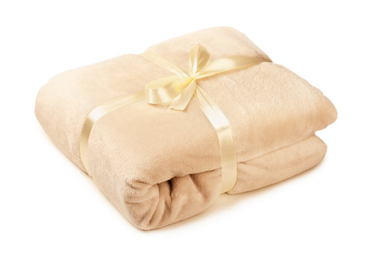 Soft Beige Fleece Blanket Gift, Folded