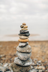 Stone cairn on beach