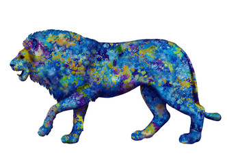 Obraz premium Isolated drawing - lion covered with colorful abstract spots