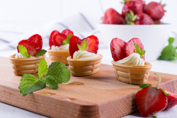 Fresh and tasty  snack  with cream cheese  fruits and berries. Strawberries time