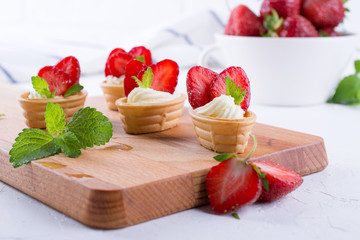 Sweet homemade healthy dessert with cream cheese  and strawberries