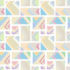 Seamless vector pattern. geometrical hand drawn background with rectangles, squares, triangles, dots, lines. Print for wallpaper, packaging, wrapping, fabric. Line drawing, graphic abstract design