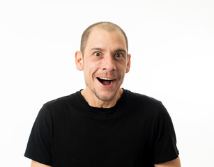 Obraz premium People emotions and facial expressions. Portrait of comic young man with funny crazy happy face