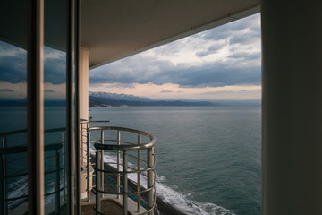 Obraz na płótnie Canvas View of the sea from a hotel room.