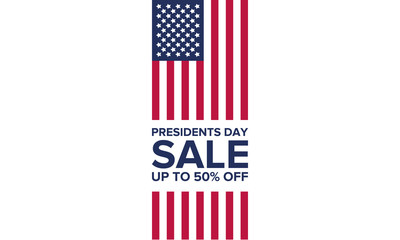 Happy Presidents day in United States. Washington's Birthday. Shopping sale banner, poster or background. Traditional federal holiday in America. Celebrated in February. 